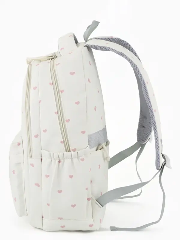 Рюкзак школьный для девочки &laquo;Сердечки&raquo;, 4 кармана, 31&times;13&times;48 см, белый