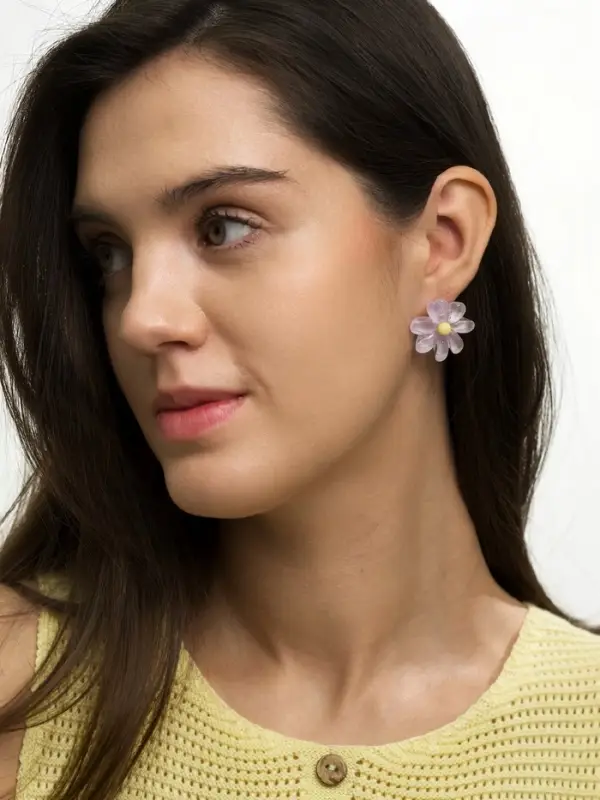 Серьги пластик &laquo;Цветочек летний&raquo;, с блёсткой, фиолетовые