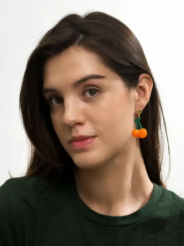 Серьги &laquo;Вишня и сердечки&raquo;, красно-жёлтые в золоте