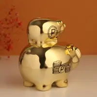 Копилка для денег &laquo;Свинки: Накопилка&raquo;, керамика, золотая, 12.5&times;8&times;14 см
