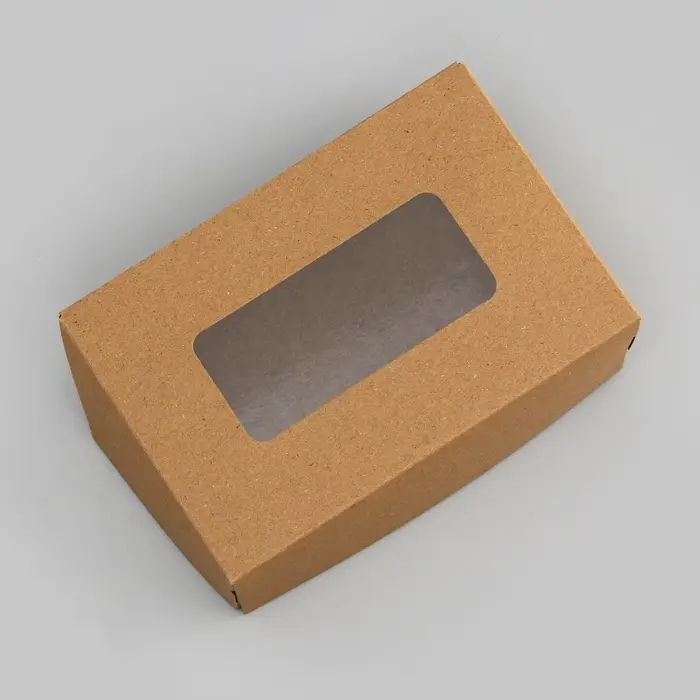 Коробка складная, с окном, крафт, 15×10×7 см