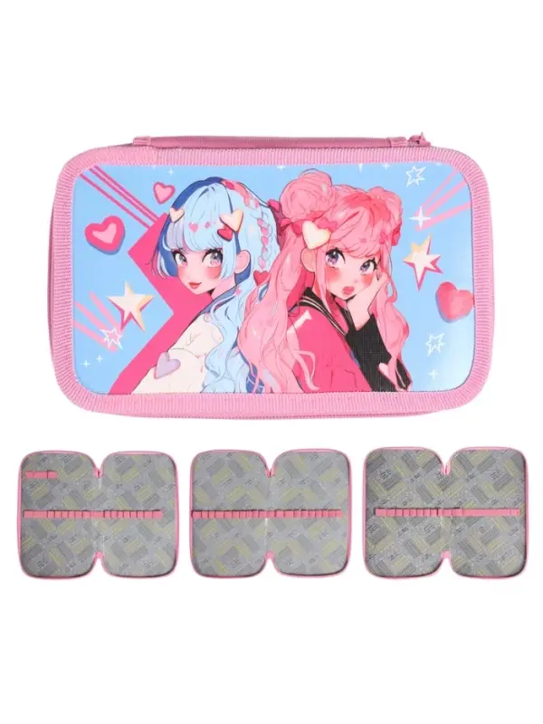 Пенал 3 секции, 125 х 205 х 55 мм, Calligrata 30П26/3 Пенал 3 секции, 125 х 205 х 55 мм, Calligrata 30П26/3 "Аниме подружки", ламинированный картон