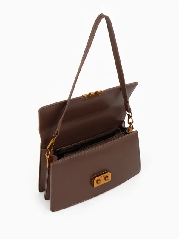 Сумка женская мессенджер TEXTURA на клапане, 26&times;8.5&times;14 см, коричневая