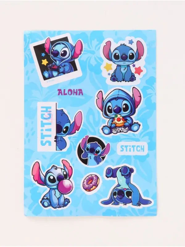 Блокнот с разделителями А6, 65 л ручка с кристаллами и стикеры-наклейки Стич 4 Блокнот с разделителями А6, 65 л ручка с кристаллами и стикеры-наклейки Стич 4