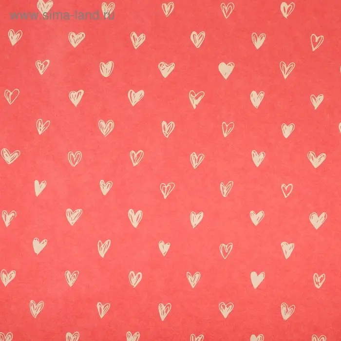 Бумага упаковочная крафтовая &laquo;Сердечки&raquo;, красная, 50&times;70 см