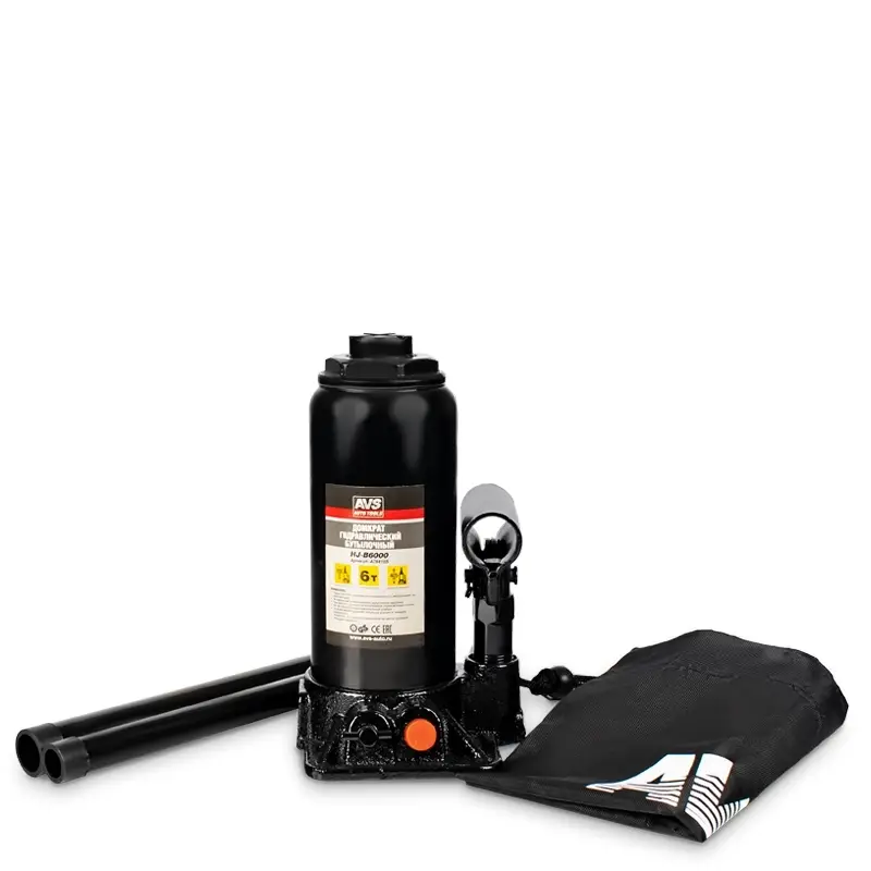 Домкрат гидравлический AVS HJ-B6000, 6т, 200-405мм. с клапаном (сумка, ремкомплект)