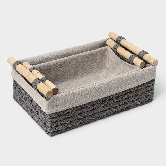 Корзины для хранения LaDо́m, ручное плетение, с ручками, 2 шт, цвет серый Корзины для хранения LaDо́m, ручное плетение, с ручками, 2 шт, цвет серый