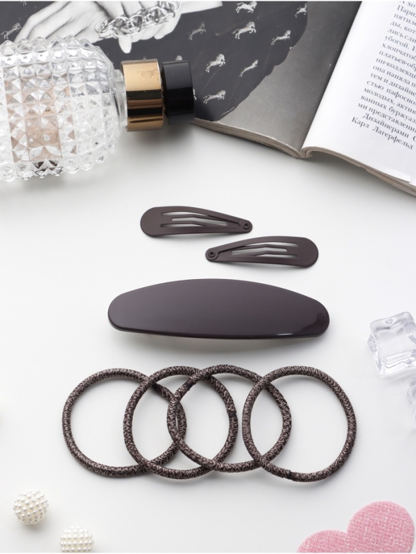 Набор для волос  Набор для волос "Авиталь" (4 резинки 6,5см, автомат 9см, 2 невидимки 4,5см) коричневый