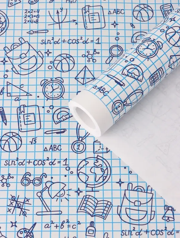 Бумага упаковочная крафт «Школьная пора», голубой/синий на белом фоне 0.7×10±5% м Бумага упаковочная крафт «Школьная пора», голубой/синий на белом фоне 0.7×10±5% м