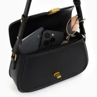 Сумка женская мессенджер TEXTURA на клапане, 23&times;6&times;13 см, чёрная