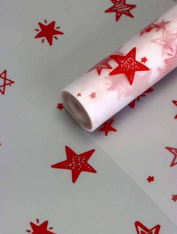 Пленка для цветов матовая, Пленка для цветов матовая, "Звездочки", красный, 0,6х9м ±5%