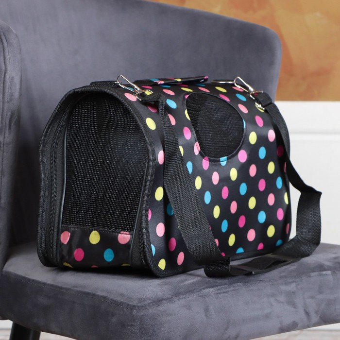 Сумка - переноска для животных  Сумка - переноска для животных "Горошек", чёрная, размер S, 37,5 х 17 х 22 см