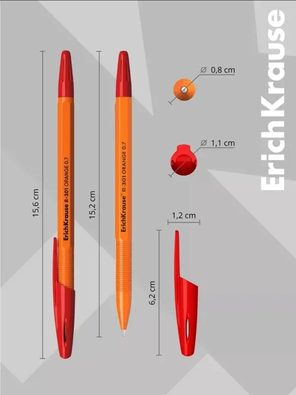 Ручка шариковая ErichKrause R=301 Orange Stick, узел 0.7 мм, красная