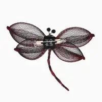 Брошь &laquo;Стрекоза&raquo; плетёная, цвет бордово-чёрный