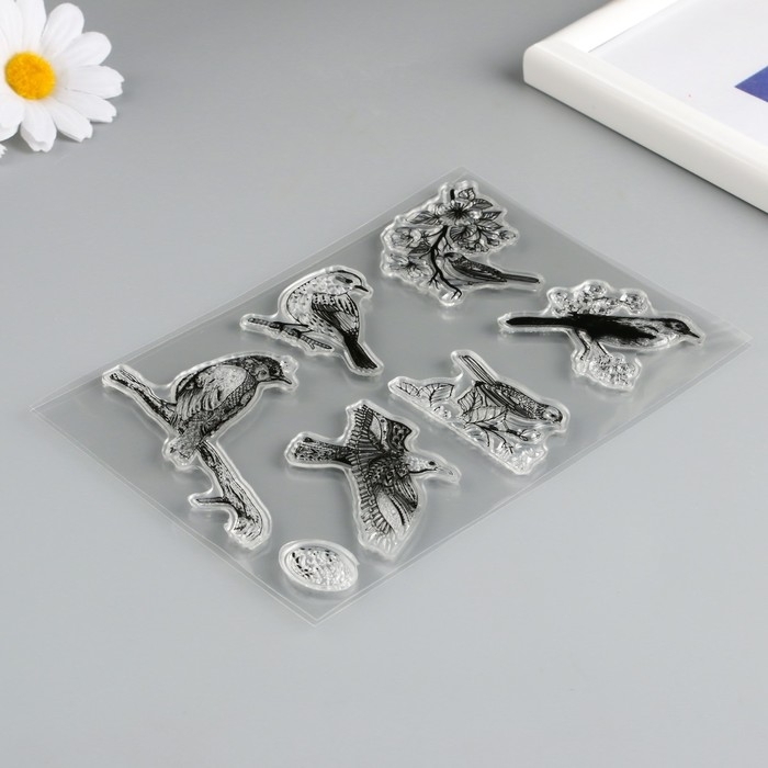 Штамп для творчества силикон "Птички на ветках" 11х16см