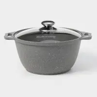 Кастрюля KUKMARA &laquo;Мраморная&raquo;, 3 л, d=24 см, со стеклянной крышкой, антипригарное покрытие, литой алюминий, серая