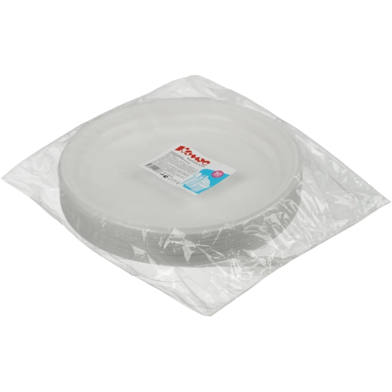 Тарелка одноразовая Комус d 210мм, белая, ПП, 50шт/уп