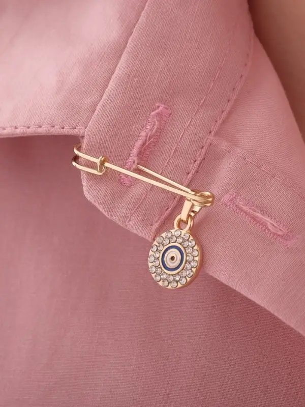 Булавка-оберег &laquo;Медальон&raquo;, глаз, 3 см, бело-синяя в золоте