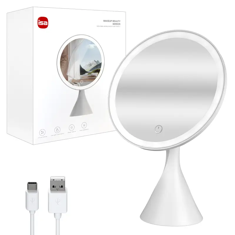 Настольное зеркало для макияжа с подсветкой ML-06 ISA белое (16 шт/кор)