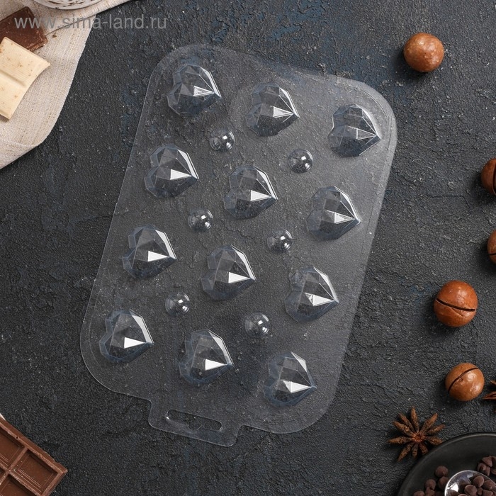 Форма для шоколада и конфет «Конфеты Граненое Сердце», пластик, прозрачная Форма для шоколада и конфет «Конфеты Граненое Сердце», пластик, прозрачная