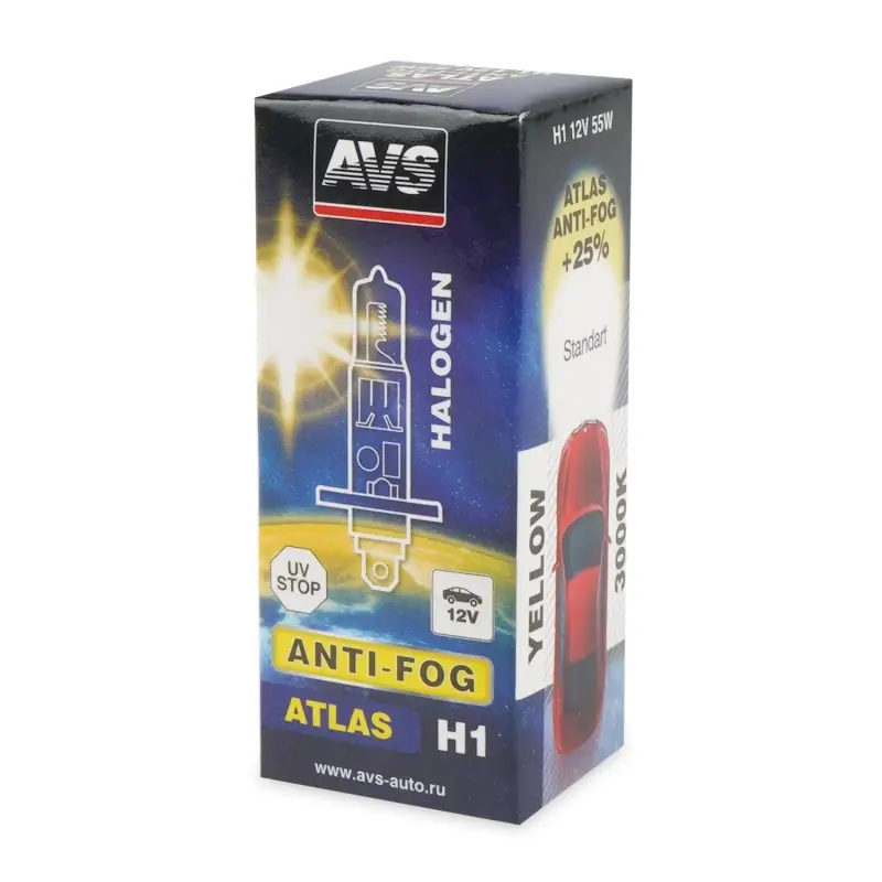 Галогенная лампа AVS/ATLAS ANTI-FOG/BOX желтый H1.12V.55W.коробка 1шт.
