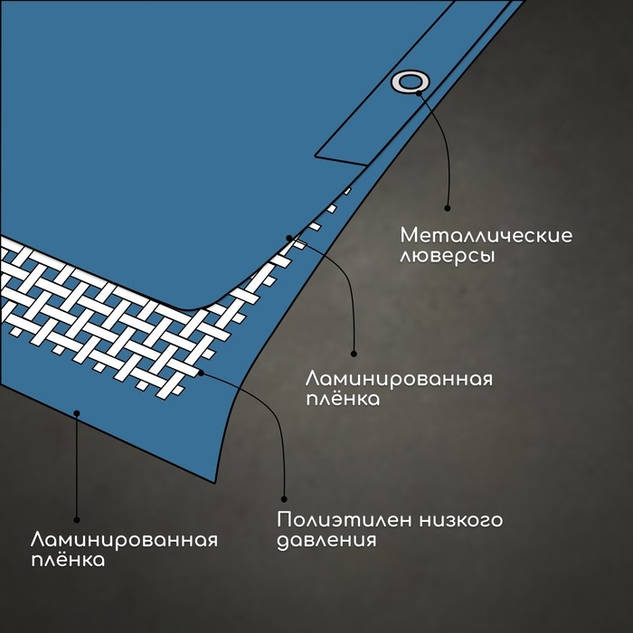 Тент защитный, 5 × 3 м, плотность 60 г/м², УФ, люверсы шаг 1 м, тарпаулин, УФ, голубой Тент защитный, 5 × 3 м, плотность 60 г/м², УФ, люверсы шаг 1 м, тарпаулин, УФ, голубой