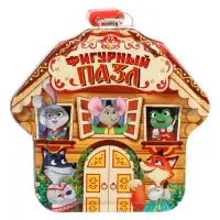 Фигурный пазл в металлической копилке с замочком "Теремок", 40 деталей