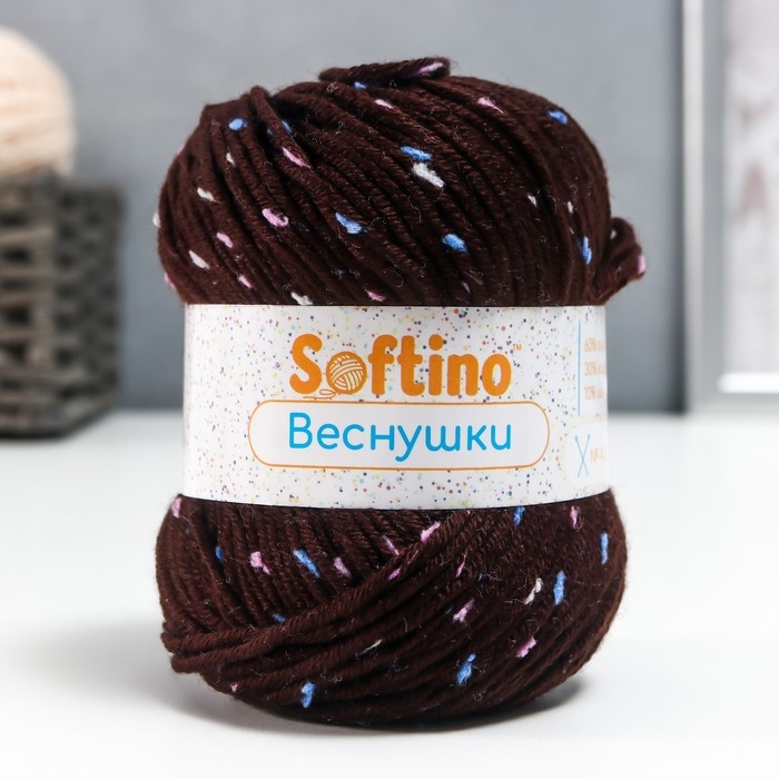 Пряжа 60% акрил, 30% кашемир, 10% шёлк "Веснушки" 50 гр 80 м цвет 17А шоколад