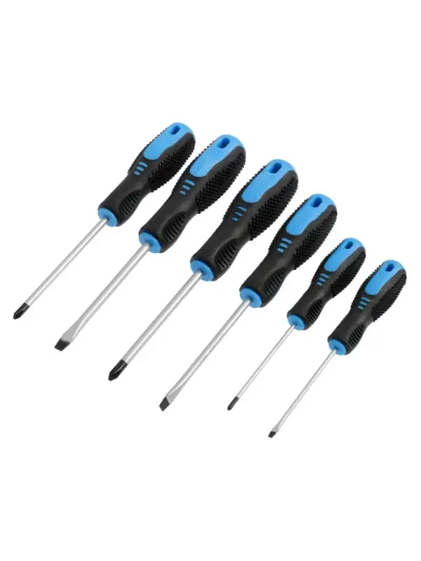 Набор отверток ТУНДРА, CrV, хром, 2К рукоятки, PH0, SL3&times;75 мм, PH1-2, SL5-6&times;100 мм, 6 шт.