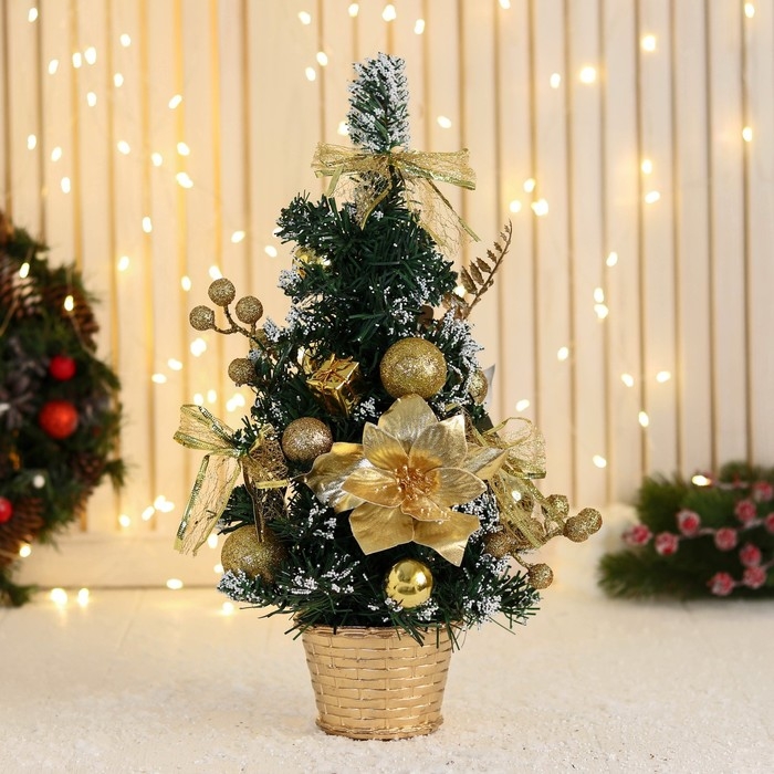 Ёлка декор Ёлка декор "Праздничная" цветок бантик веточки, 16х36 см, золото