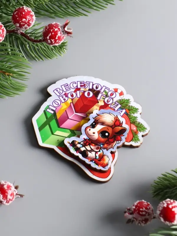 Набор магнитов новогодних 3D «Новый год 2026 - 1», размер магнита 7 см