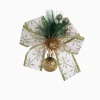 Ёлочные игрушки 2 шт. &laquo;Зимнее волшебство. Еловая композиция&raquo; пластик, бант с принтом, 11&times;13 см, бело-золотой