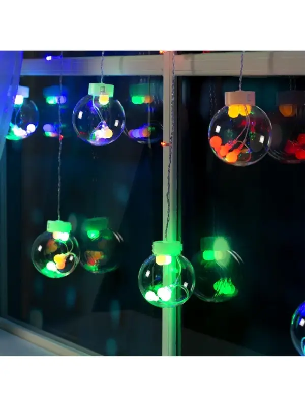 Гирлянда &laquo;Бахрома&raquo; 2.4&times;0.7 м с насадками &laquo;Шарики&raquo;, IP20, прозрачная нить, 108 LED, свечение мульти, 8 режимов, 220 В