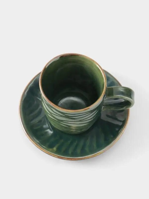Чашка с блюдцем &laquo;Флора 2&raquo;, 13&times;13&times;9 см, керамика, зелёная