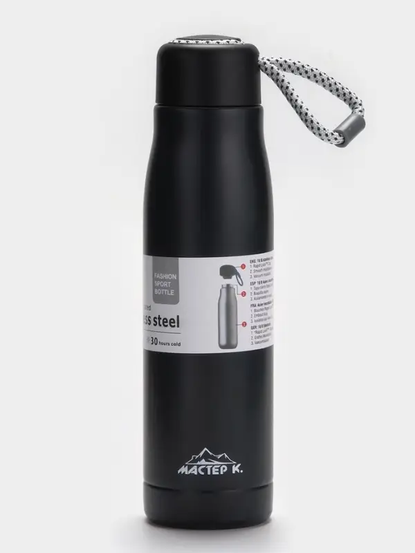 Термос Traveller &laquo;Мастер К.&raquo;, 600 мл, для чая, кофе, сохраняет тепло 10 ч, 26&times;7 см, черный