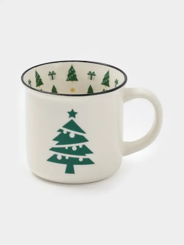 Кружка новогодняя Доляна «Елочка», фарфор, белая Кружка новогодняя Доляна «Елочка», фарфор, белая
