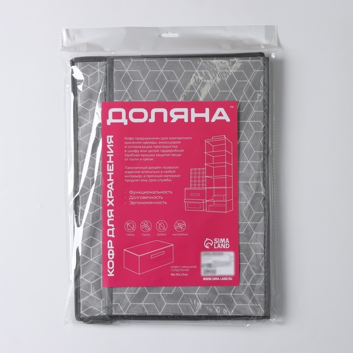 Короб стеллажный для хранения с крышкой Доляна &laquo;Фора&raquo;, 40&times;30&times;25 см, цвет серый