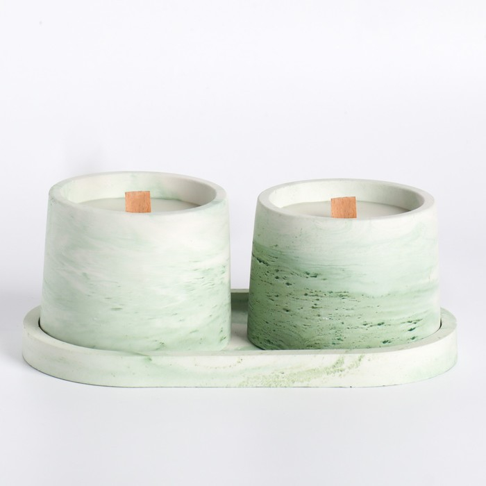 Свечи в бетоне на подставке  Свечи в бетоне на подставке "Лофт", соевый воск, деревянный фитиль, бело-зеленая