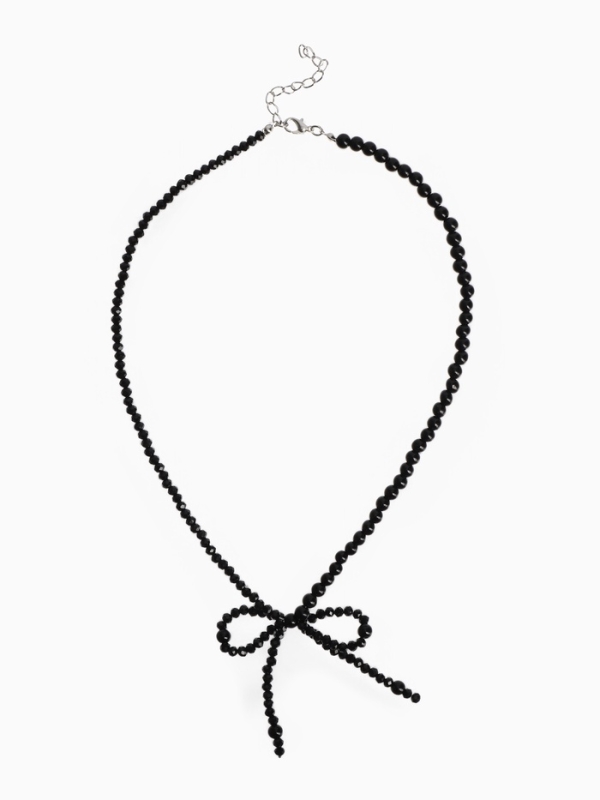 Бусы «Бантик» бусина №4,6, цвет чёрный в серебре, 40 см