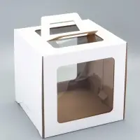 Коробка под торт 2 окна, с ручками, белая, 28&times;28&times;28 см