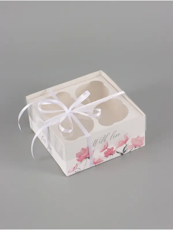 Коробка для капкейков, кондитерская упаковка, 4 ячейки For You with love, 16&times;16&times;7.5 см