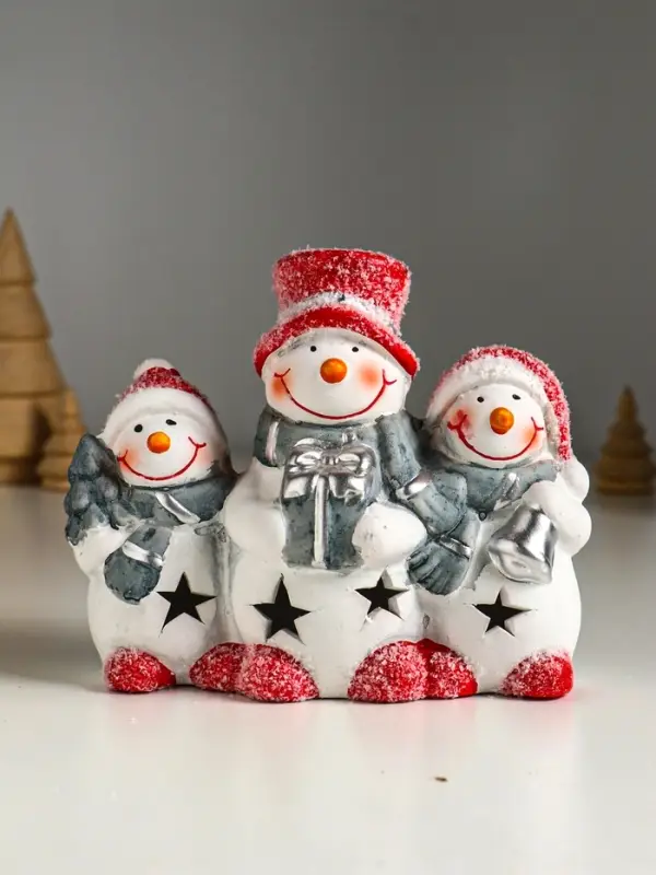 Сувенир керамика свет "Три снеговичка" 14,2х5,5х11,5 см