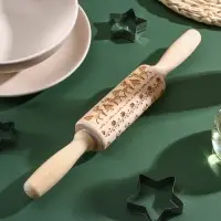 Скалка текстурная новогодняя Доляна, фигурная, 30&times;4 см, рабочая часть 11.5 см, вращающаяся