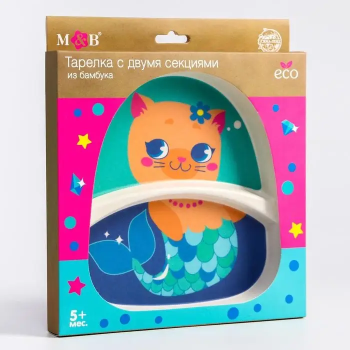 Тарелка детская из бамбука M&B &laquo;Малышки&raquo;, 2 секции, МИКС