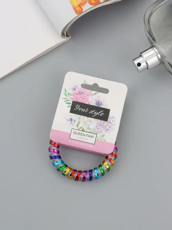 Резинка для волос QF &laquo;Пружинка&raquo;, яркая радуга, 5 см