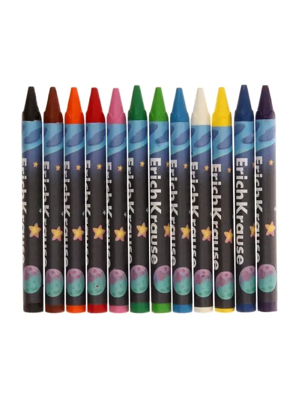 Восковые мелки 12 цветов, ErichKrause Kids Space Animals, трёхгранные