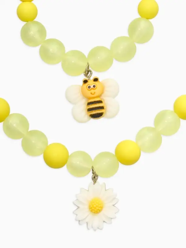 Набор детский "Выбражулька" 2 пред-а: бусы, браслет, пчелка, бело-желтый
