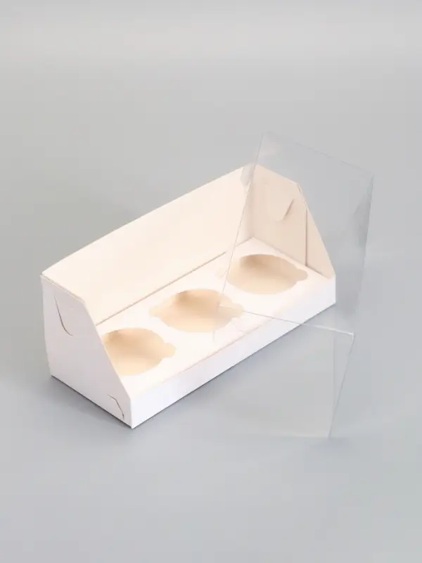 Коробка кондитерская складная под 3 капкейка, белая, 24&times;10&times;10 см