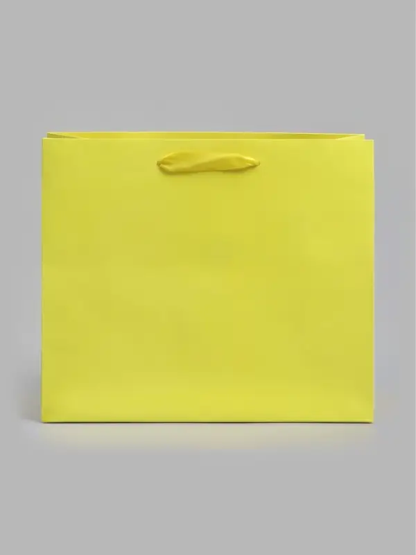 Пакет подарочный ламинированный, ML 27&times;23&times;11.5 см, неон жёлтый