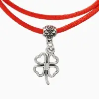 Браслет-оберег &laquo;Красная нить&raquo;, на удачу, клевер контурный, цвет серебро, 23 см